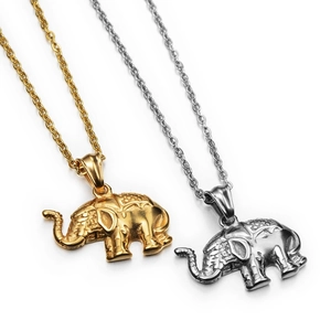 Collier Pendentif Éléphant en Acier Inoxydable Hip Hop pour Hommes Femmes Bijoux Ethniques Motif Mandala Cadeau Or Argent