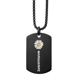 Hip Hop Titanium Steel Black Dog Tag Necklace For Men Women Daisy Flower Marguerite Letter Pendant Street Style Jewelry