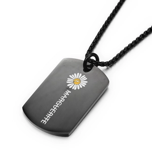 Hiphop black daisy dog tag necklace in stainless steel with Marguerite letter print