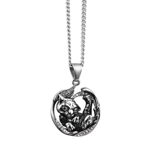 Hip Hop Titanium Steel Tiger Head Pendant Necklace Rhinestone Personalized Vintage Street Style Jewelry For Unisex Party Accessorie