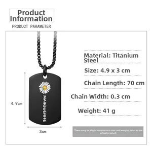 Detailed product parameters of black daisy titanium steel military tag necklace