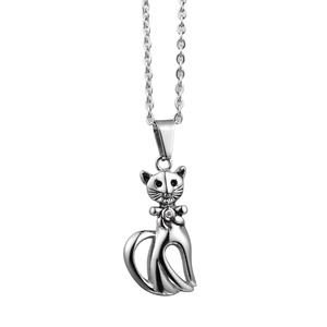 Hip Hop Titanium Steel Cat Pendant Necklace For Men Women Silver Rhinestone Bow Tie Cat Animal Pendant Necklace Jewelry