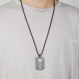 Hiphop black titanium steel necklace with daisy tag pendant and Marguerite letter print