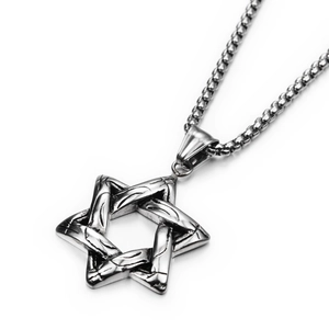 Collana con ciondolo esagramma hiphop in acciaio inossidabile vintage con catena box