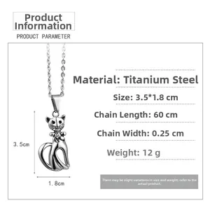 Detailed specs for titanium steel cat pendant with white zircon and 60cm cross chain