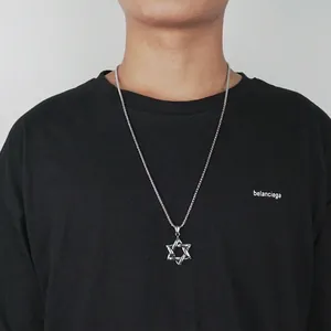 Collana con ciondolo a stella esagonale intrecciata in acciaio inossidabile argento hip-hop