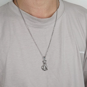 Hiphop style stainless steel cat necklace with sparkling rhinestone worn by male model