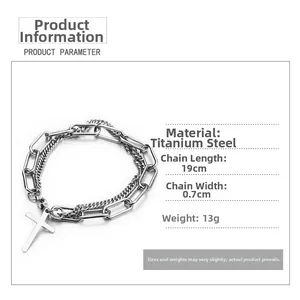 Spécifications du bracelet croix en acier titane double couche avec détails taille et poids