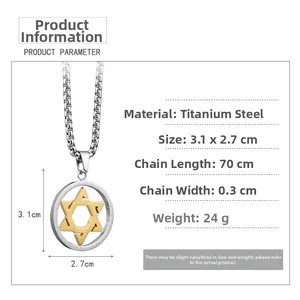 Détail du collier hexagramme avec chaîne de 70cm et dimensions spécifiques