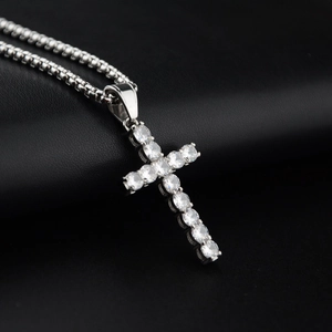 Herren Hip Hop Iced Out Zirkon Kreuz Anhänger Halskette Edelstahl Boxkette Streetwear Stil Schmuck Für Herren Party Wear
