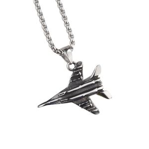 Collier Pendentif Avion de Chasse en Acier Inoxydable Hip Hop Punk Style Militaire Bijoux en Argent Pour Hommes Femmes