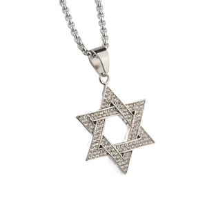Hip Hop Star Of David Hexagram Pendant Necklace Stainless Steel Titanium Steel Iced Out Rhinestone Necklace For Men Women Jewelry