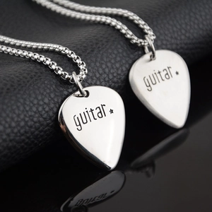 Hip Hop Titanium Steel Guitar Pick Pendant Necklace Minimalist Music Jewelry For Men Women Silver Gray Star Engraved Lettering Pendant Necklace