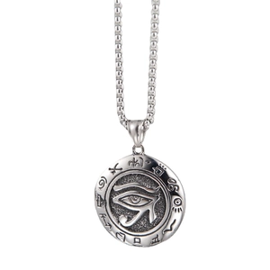 Collana con pendente Occhio di Horus in acciaio inossidabile argento e simboli egizi
