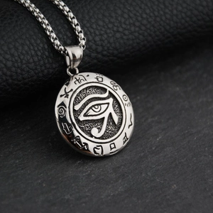 Collana Con Ciondolo Occhio Di Horus Acciaio Al Titanio Geroglifico Antico Egiziano Pendente Tondo Gioielli Hip Hop