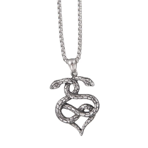 Collana con pendente a doppio serpente in argento vintage con catena a scatola