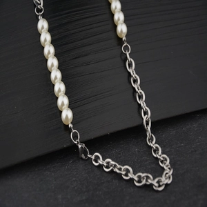 Edelstahl Künstliche Perlenimitat Spleiß Halskette Asymmetrische Künstliche Perlenkette Modischer Trend Schmuck Halsschmuck Für Damen Herren