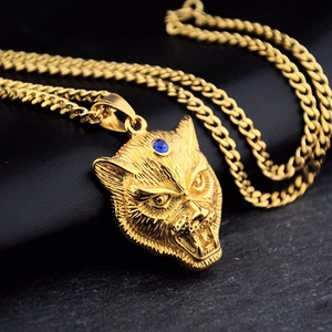 Golden leopard head necklace with blue diamond and heavy cuban chain for men and women