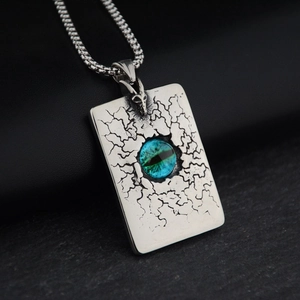 Collier Pendentif Acier Inoxydable Soleil Lune Mauvais Œil Gothique Punk Hip Hop Strass Bleu Médaillon Carré Homme Femme