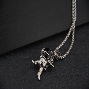 Vintage astronaut pendant necklace in silver stainless steel with industrial chain