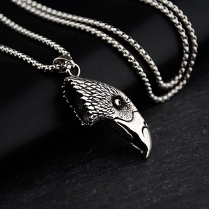 Vintage Titanium Steel Eagle Head Pendant Necklace For Men Women Punk Goth Style Antique Silver Plated Fashion Jewelry