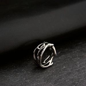 Hiphop branch-style cutout titanium steel ring with vintage silver oxidized finish