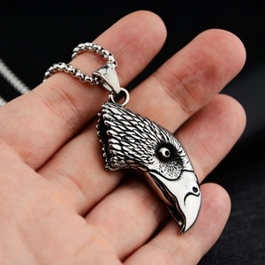 Vintage eagle head pendant necklace in antique silver finish for men and women