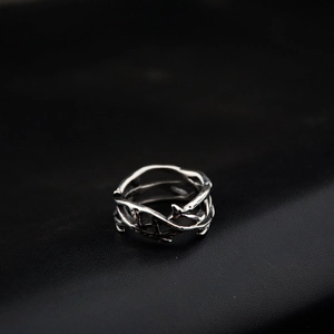 Gothic punk thorn vine open ring in retro black finish titanium steel for men and women