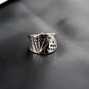 Vintage hip hop poker ring with engraved royal flush A K Q J 10 in antique silver finish