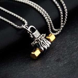 Hiphop Titanium Steel Dumbbell Fist Pendant Necklace For Men Women Gold Silver Plated Industrial Power Fitness Jewelry