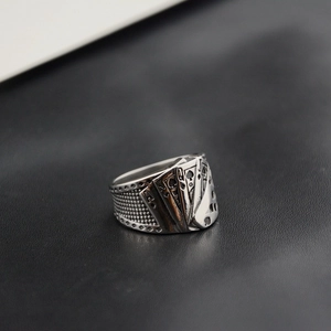 Vintage industrial hip hop stainless steel poker ring with antique silver finish