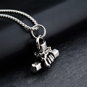 Men's hip-hop fist dumbbell necklace in polished titanium steel with box chain