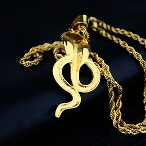 Hip hop style gold cobra snake pendant necklace with twisted rope chain for men and women