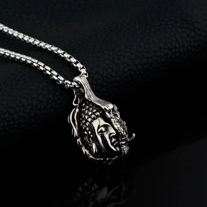 Vintage Titanstahl Buddhakopf Anhänger Hip Hop Punk Stil Halskette Für Damen Herren Schmuck Retro Distressed Accessoire