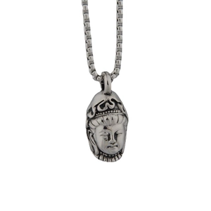 Retro Stainless Steel Guanyin Buddha Head Pendant Necklace Hip Hop Vintage Box Chain Religious Jewelry For Men Women
