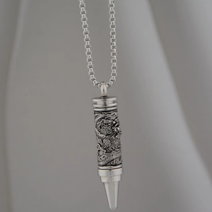 Collier pendentif balle hiphop avec relief de dragon en argent finement ciselé pour unisexe