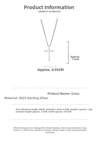 Detail specifications of S925 sterling silver cross necklace with 40cm chain and dimensions