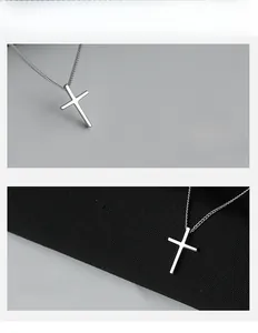 Macro detail of S925 sterling silver cross pendant necklace in high quality finish