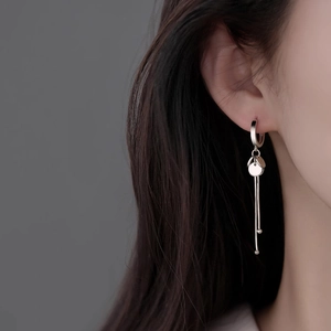 S925 Sterling Silver Long Tassel Drop Earrings Elegant Round Disc Snake Chain Ear Buckle Minimalist Women Jewelry Gift