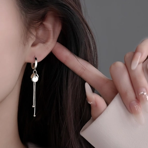 S925 sterling silver drop earrings with circular disks and tassel snake chains