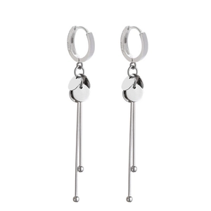 S925 sterling silver drop earrings featuring triple discs and long snake chain tassels