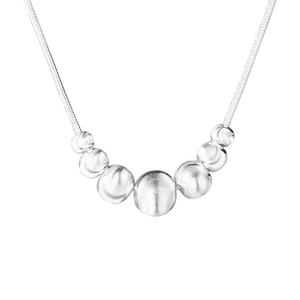 Minimalist S925 silver necklace with seven gradient brushed beads on a sleek snake chain