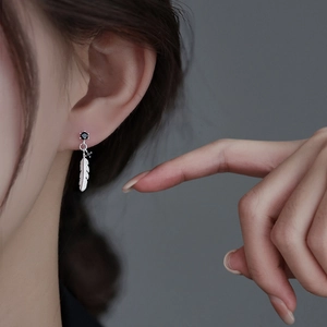 925 Sterling Silber Federohrringe mit schwarzem Zirkon Stein für Damen in Hochglanzoptik