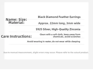 Specifications chart for 925 sterling silver feather earrings with size 22mm by 3mm
