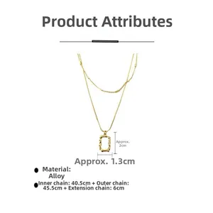 Detailed size parameters for double-layer geometric necklace with rectangular pendant