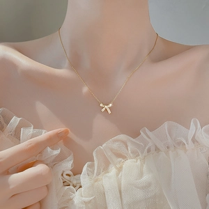 Elegant 925 Sterling Silver Bowknot Pendant Necklace Gold Plated Sparkling Cubic Zirconia Ribbon Bow Necklaces For Women