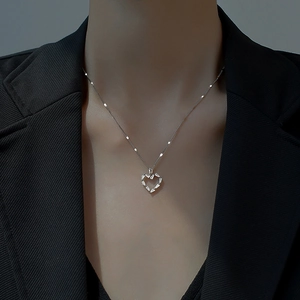 Collier En Argent Sterling 925 Avec Pendentif Coeur Évidé Incrusté De Zircone Baguette Bijoux De Mode Minimaliste Femme