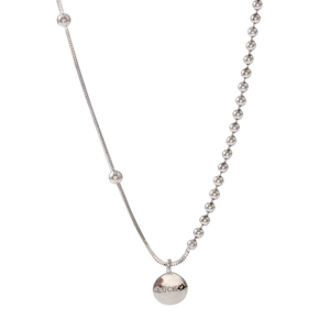 Minimalist 925 sterling silver LUCKY pendant necklace with asymmetric snake and bead chain