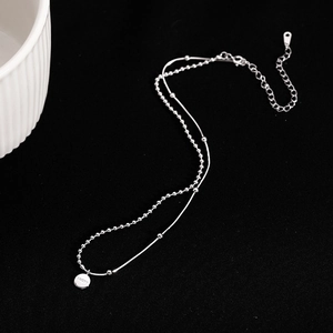 Minimalist S925 sterling silver double-layer lucky pendant necklace for women
