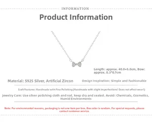 Détails du collier nœud en argent S925 avec dimensions et spécifications du zircon